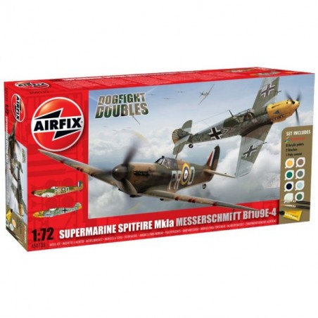 Spitfire Mk.1A / Messerschmitt Bf 109E Dogfight Double Starter Set includes Acrylic paints, brushes and poly cement Model kit